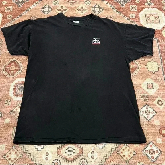 Vintage 90s Fox News Single Stitched Black Tee Shirt - Picture 1 of 8